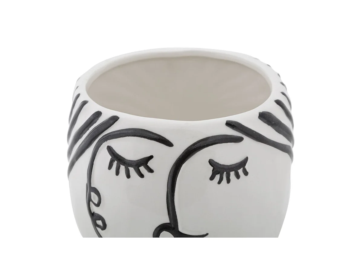 Vase Pot Visage en Porcelaine "Face" 18cm Blanc & Noir
