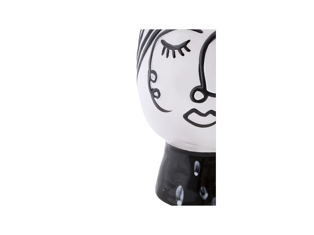 Vase Pot Visage en Porcelaine "Face" 18cm Blanc & Noir