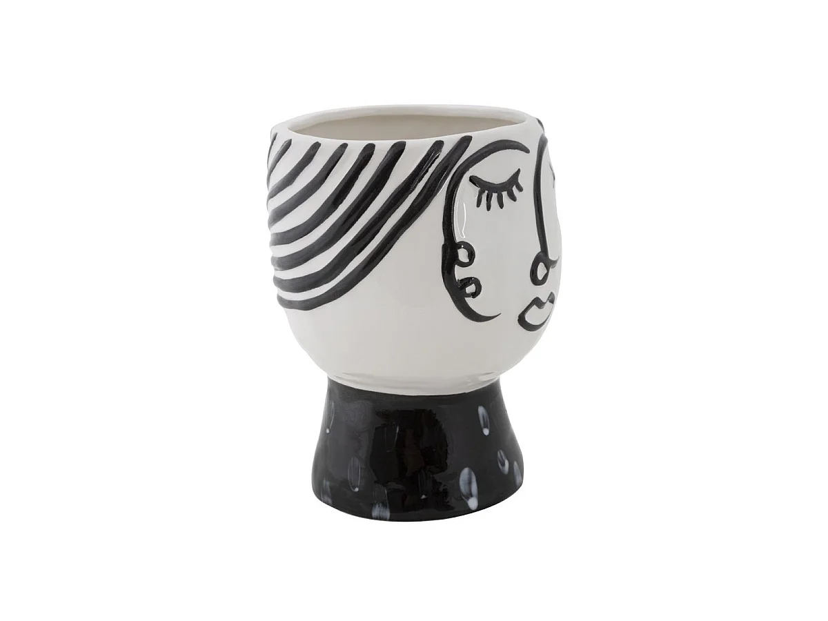 Vase Pot Visage en Porcelaine "Face" 18cm Blanc & Noir