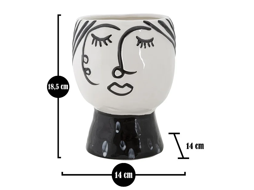 Vase Pot Visage en Porcelaine "Face" 18cm Blanc & Noir