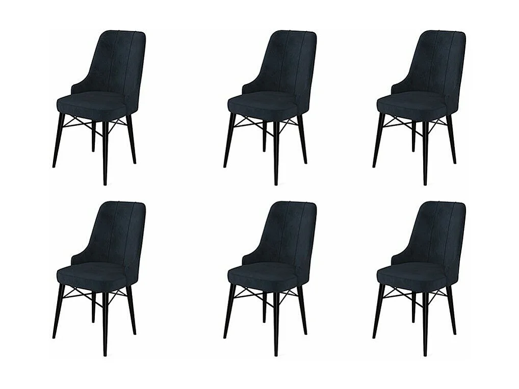 Lot de 6 chaises Komio Velours Anthracite et Métal Noir