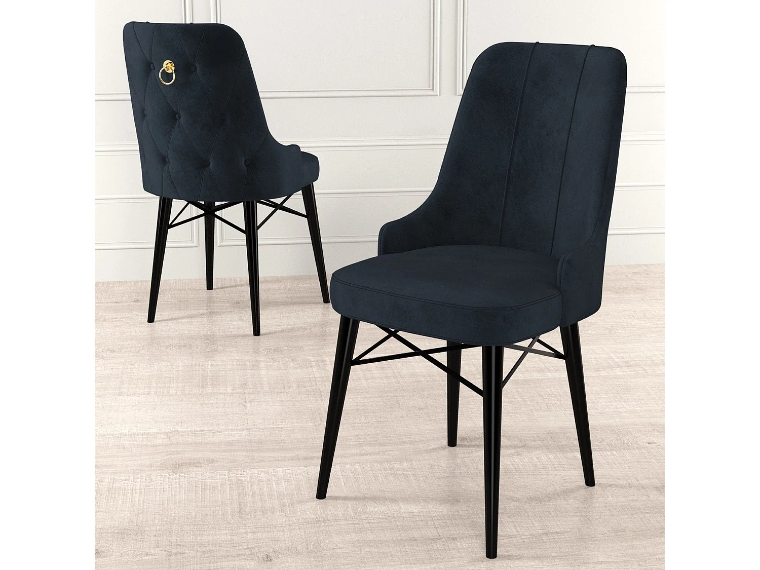 Lot de 6 chaises Komio Velours Anthracite et Métal Noir