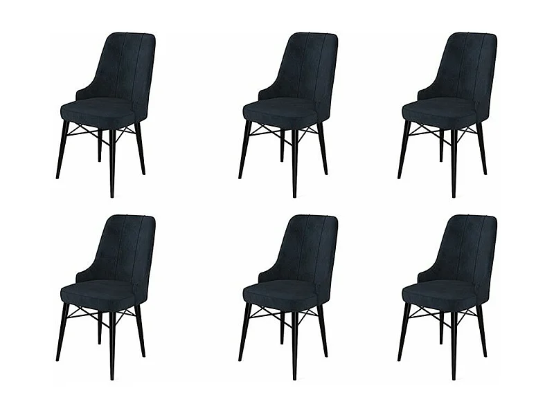 Lot de 6 chaises Komio Velours Anthracite et Métal Noir