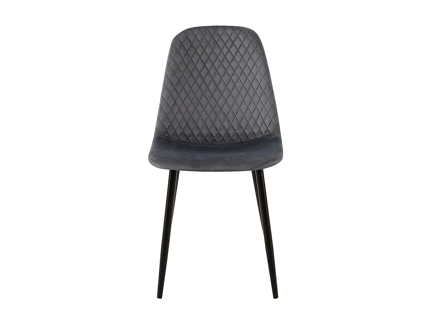 Lot de 4 chaises de salle à manger coutures décoratives losanges assise en velours gris foncé pieds métal noir mat 10_0001884