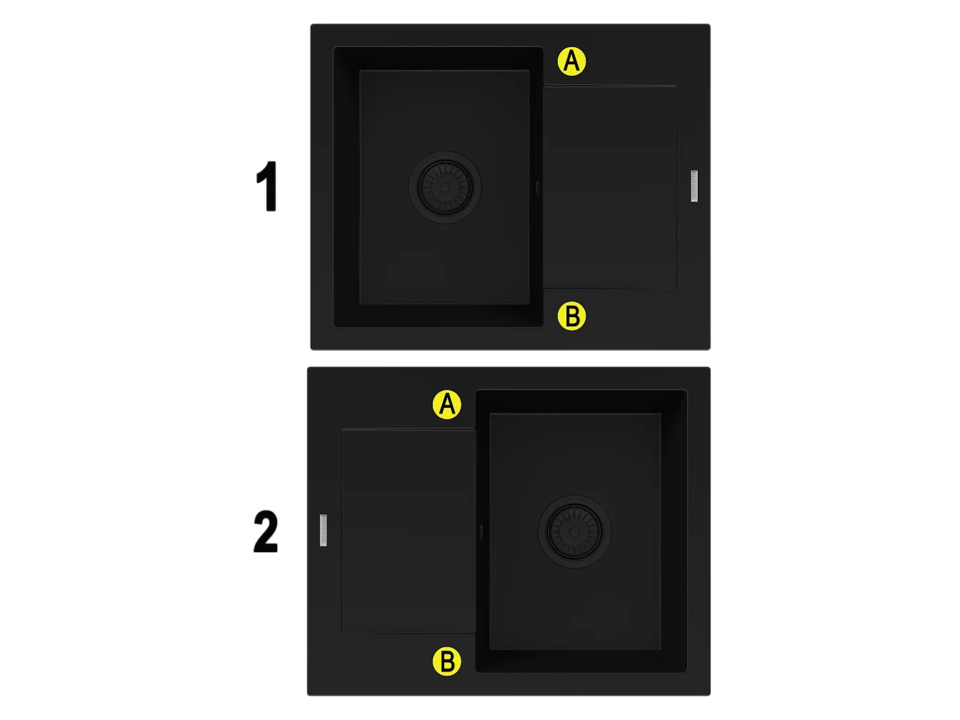 Évier Granit BELLO Noir Monocuve avec Siphon