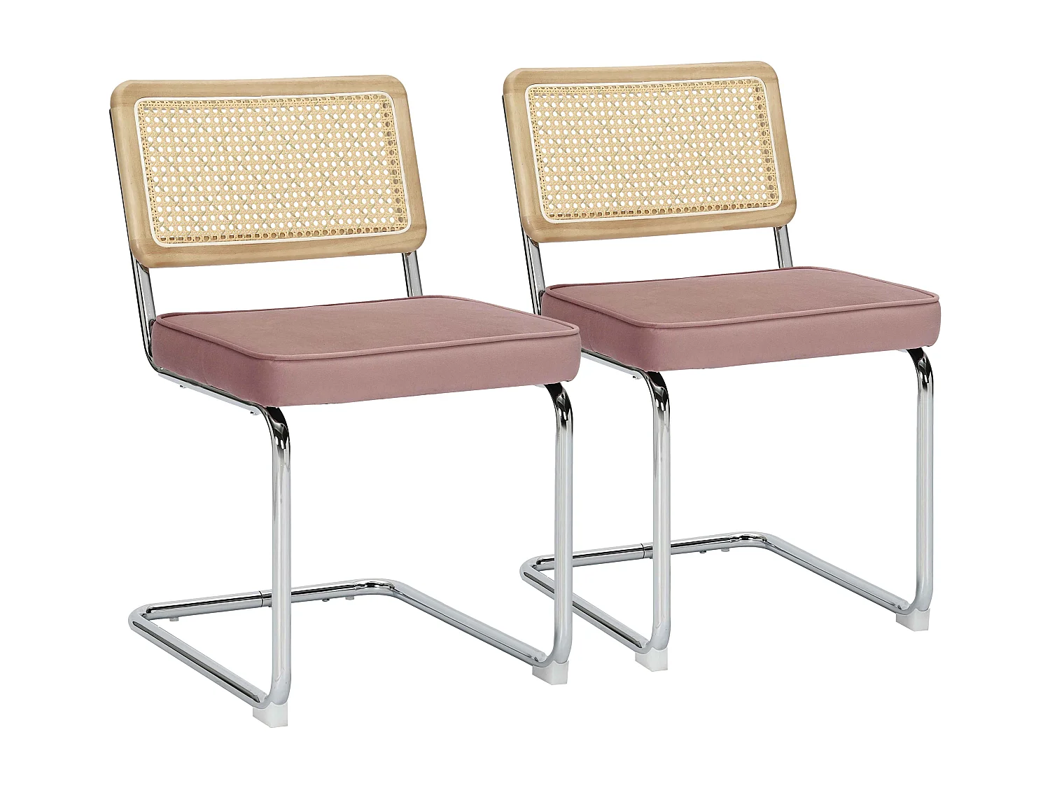 Set van 2 stalen en roze fluwelen stoelen
