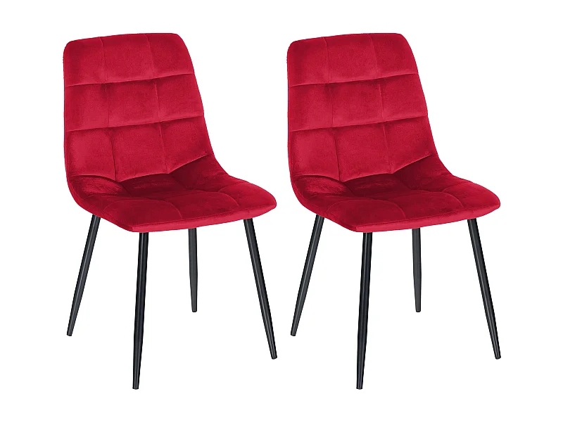 Lot de 2 chaises de salle à manger coutures décoratives en tissu velours rouge et pieds en métal noir 10_0001570