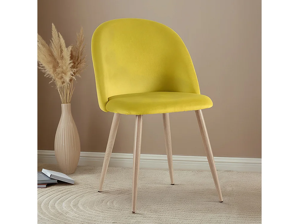 Chaise de salle à manger - Tapissée de velours - Style scandinave - Evelyne Crème