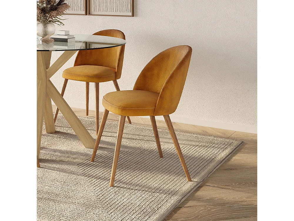 Chaise de salle à manger - Tapissée de velours - Style scandinave - Evelyne Crème