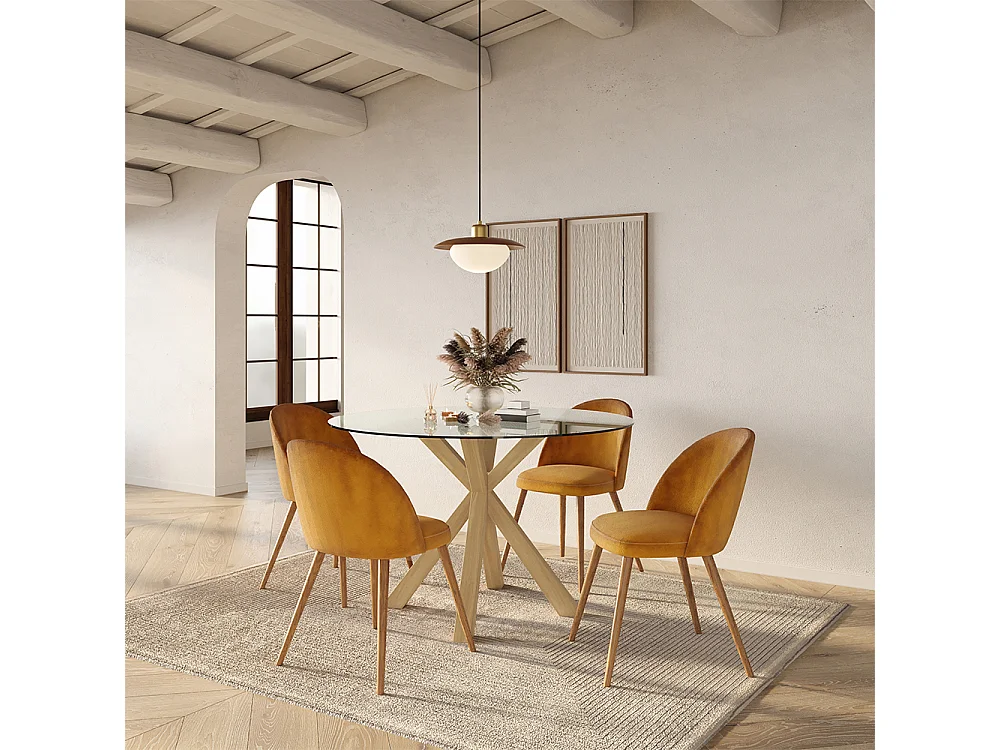 Chaise de salle à manger - Tapissée de velours - Style scandinave - Evelyne Crème