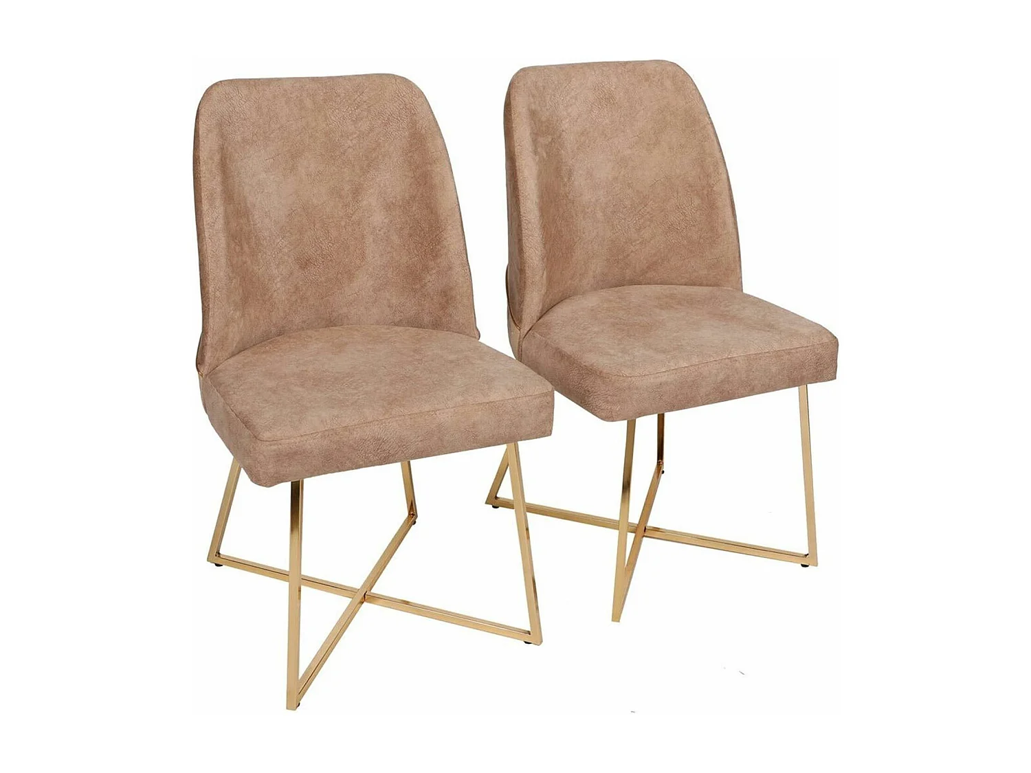 Lot de 2 chaises design Kymish Métal Or et Velours Marron clair