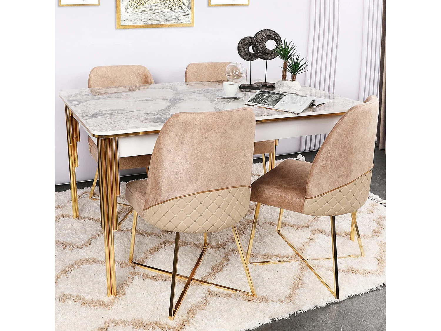 Lot de 2 chaises design Kymish Métal Or et Velours Marron clair