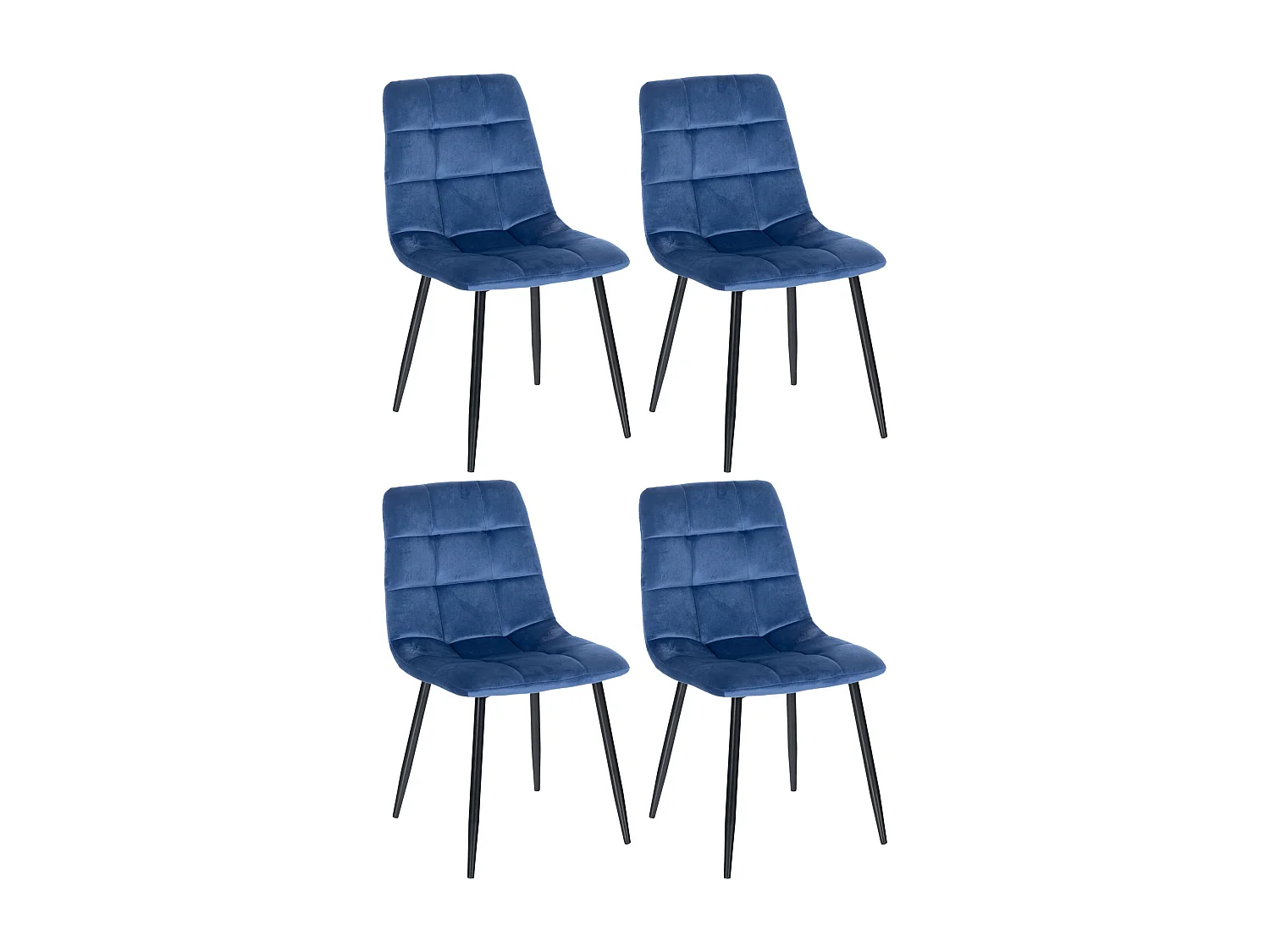 Lot de 4 chaises de salle à manger style moderne et confortable en tissu velours bleu et métal noir 10_0001789