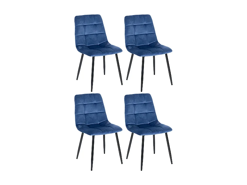 Lot de 4 chaises de salle à manger style moderne et confortable en tissu velours bleu et métal noir 10_0001789