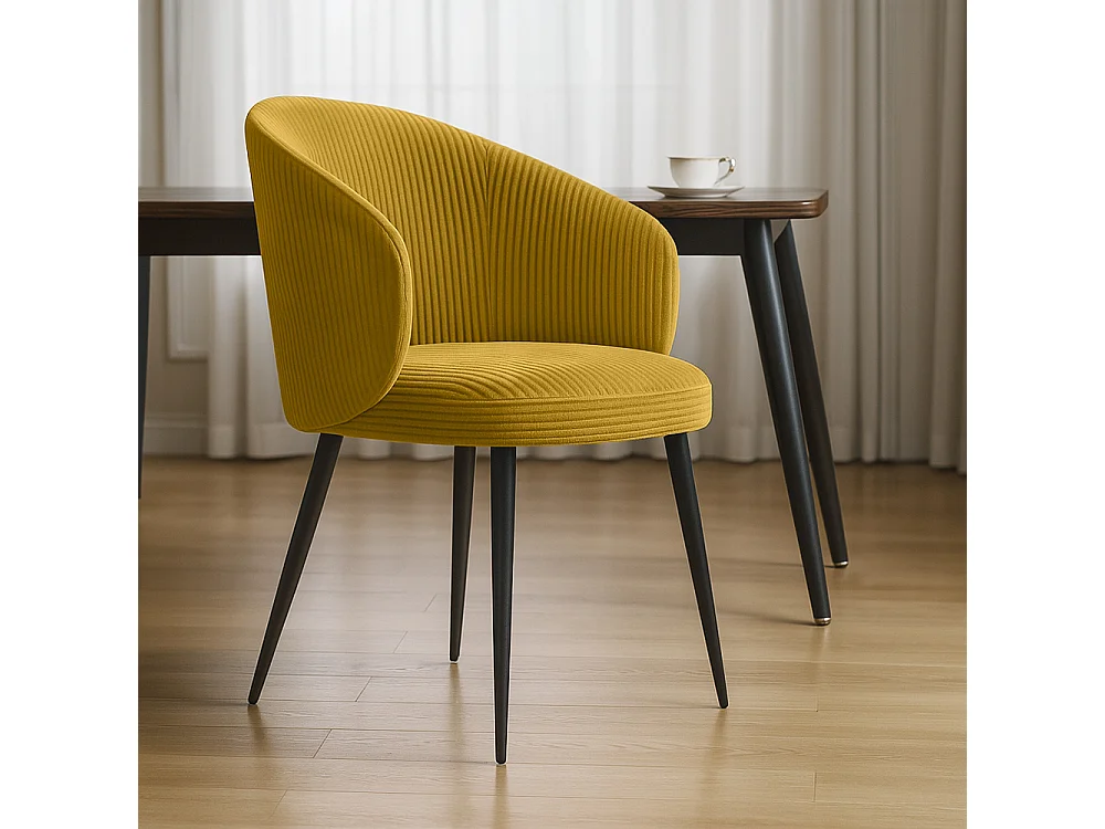 Chaise de Salle à Manger Tapissée en Velours Côtelé - Feudum Ivoire