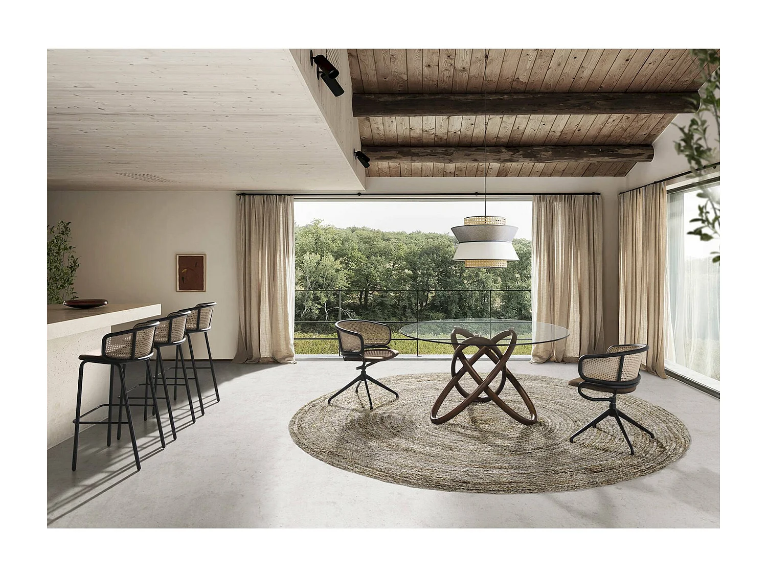 Chaise pivotante velours et rotin Angel Cerda