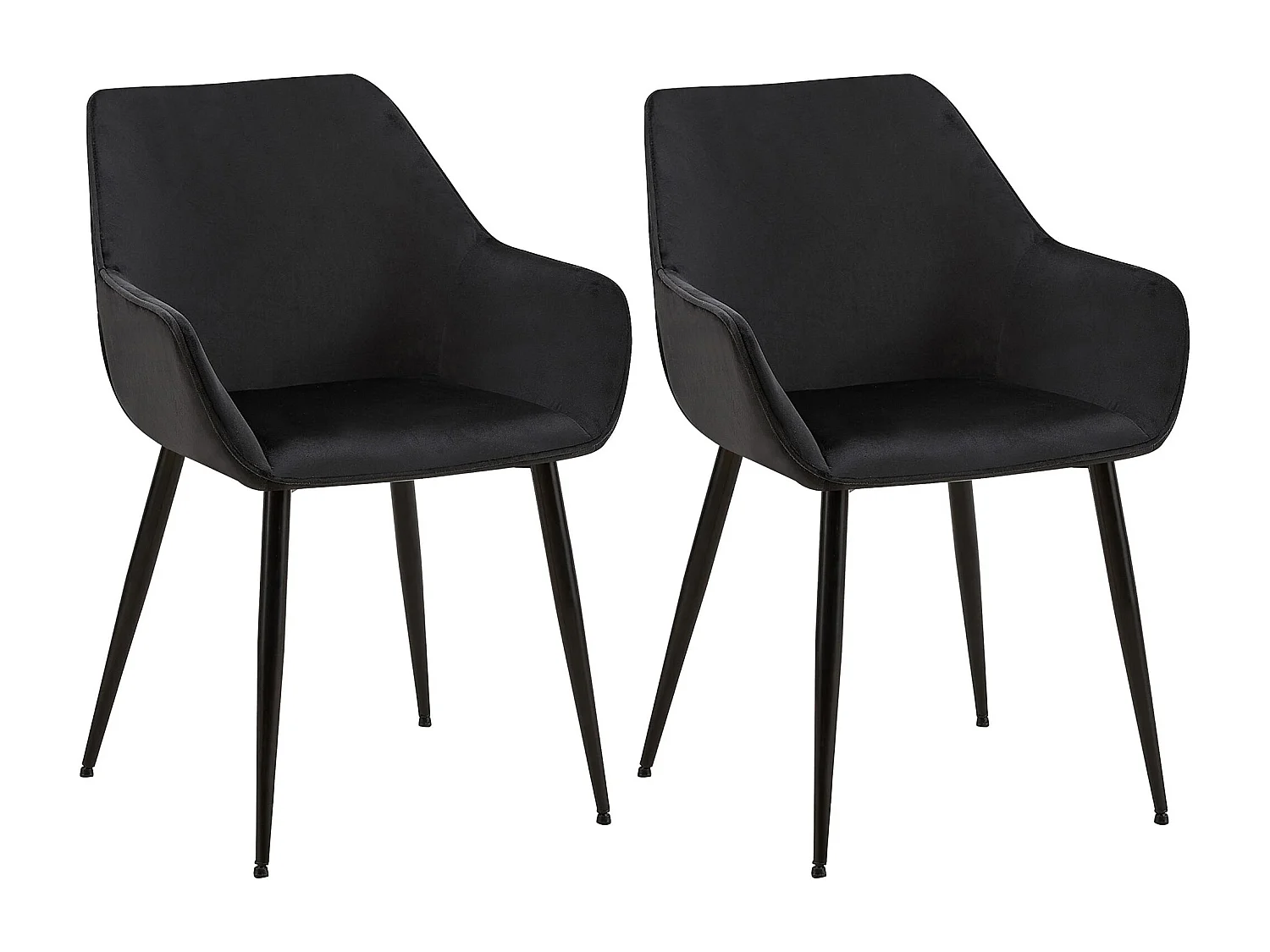 Lot de 2 chaises de salle à manger en tissu velours noir et pieds en métal noir 10_0001581