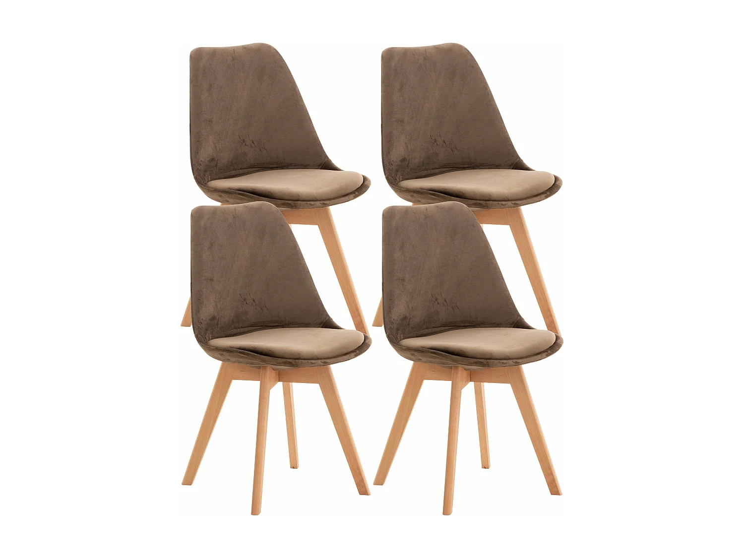 Lot de 4 chaises de salle à manger design scandinave en tissu velours marron foncé pieds bois clair CDS10382