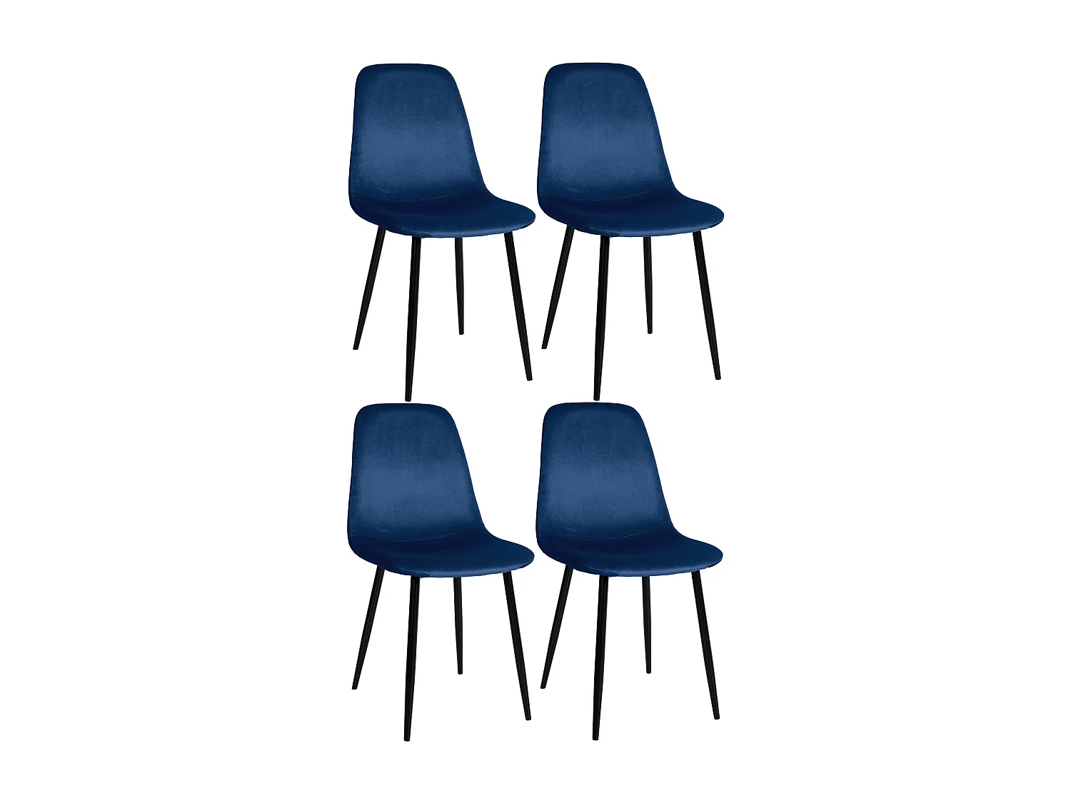 Lot de 4 chaises de salle à manger design moderne en tissu velours bleu pieds en métal noir 10_0001825