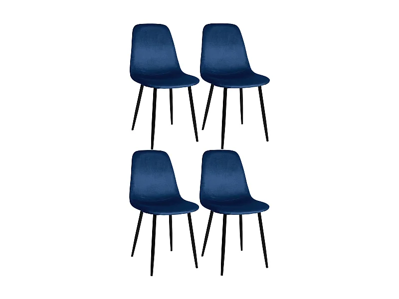 Lot de 4 chaises de salle à manger design moderne en tissu velours bleu pieds en métal noir 10_0001825