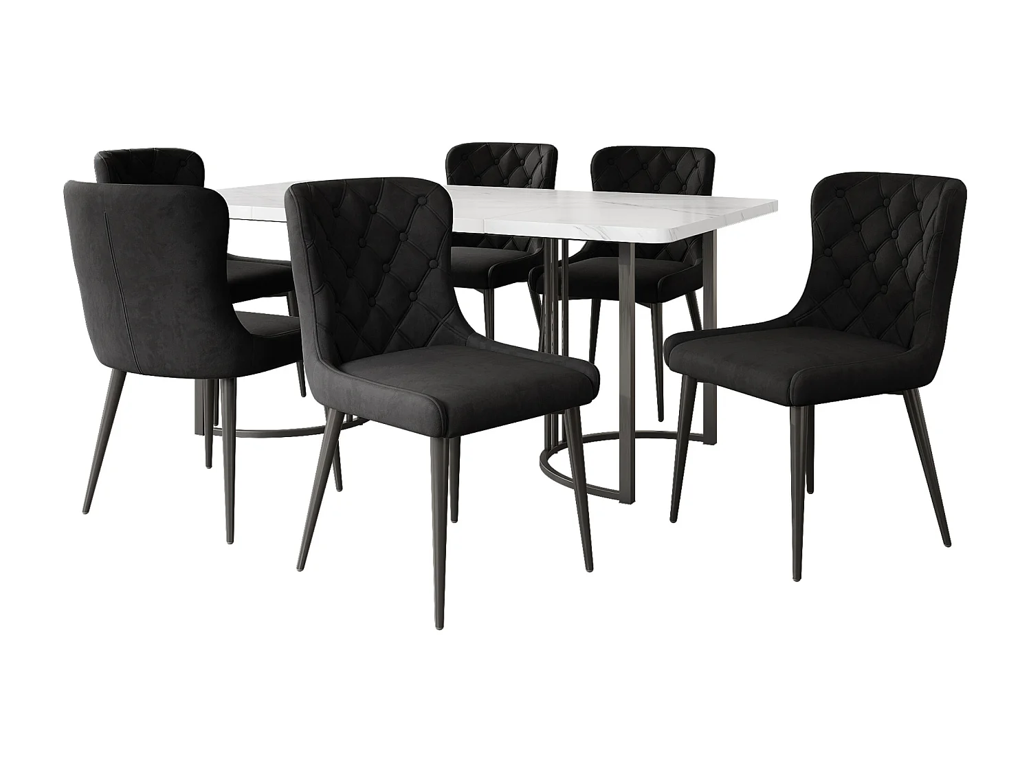 Chaise Salle à Manger, 6 Pièces, Velours, Pieds En Fer Noir, Noir