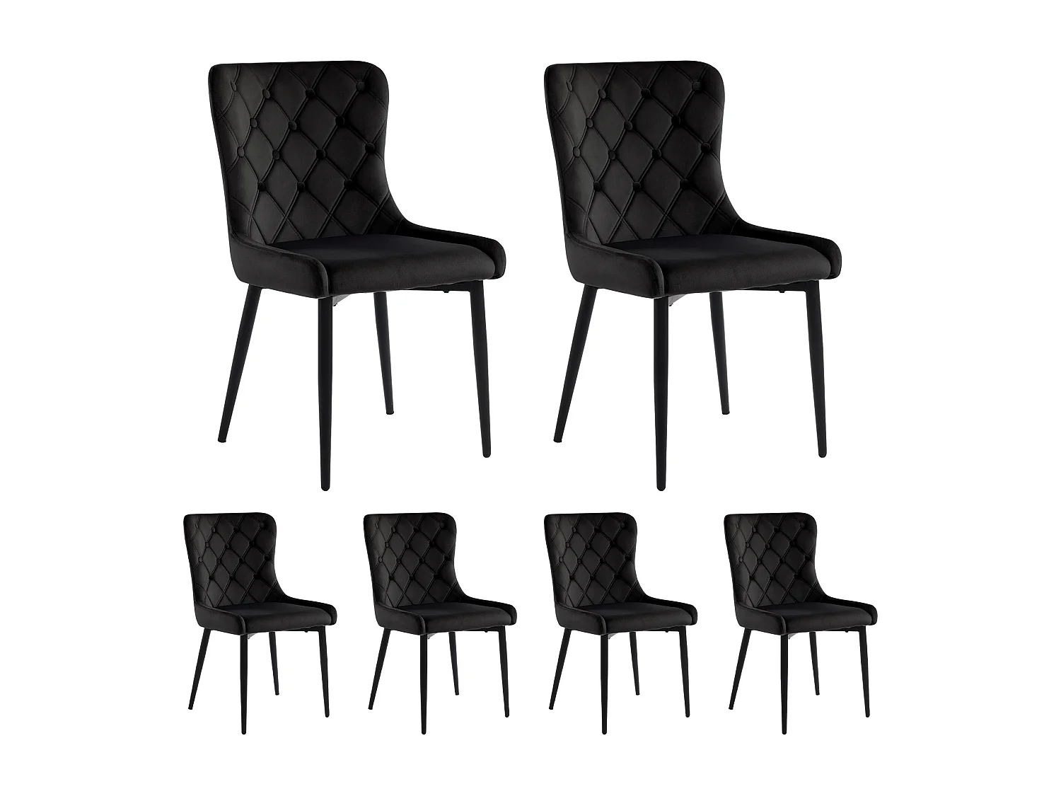 Chaise Salle à Manger, 6 Pièces, Velours, Pieds En Fer Noir, Noir