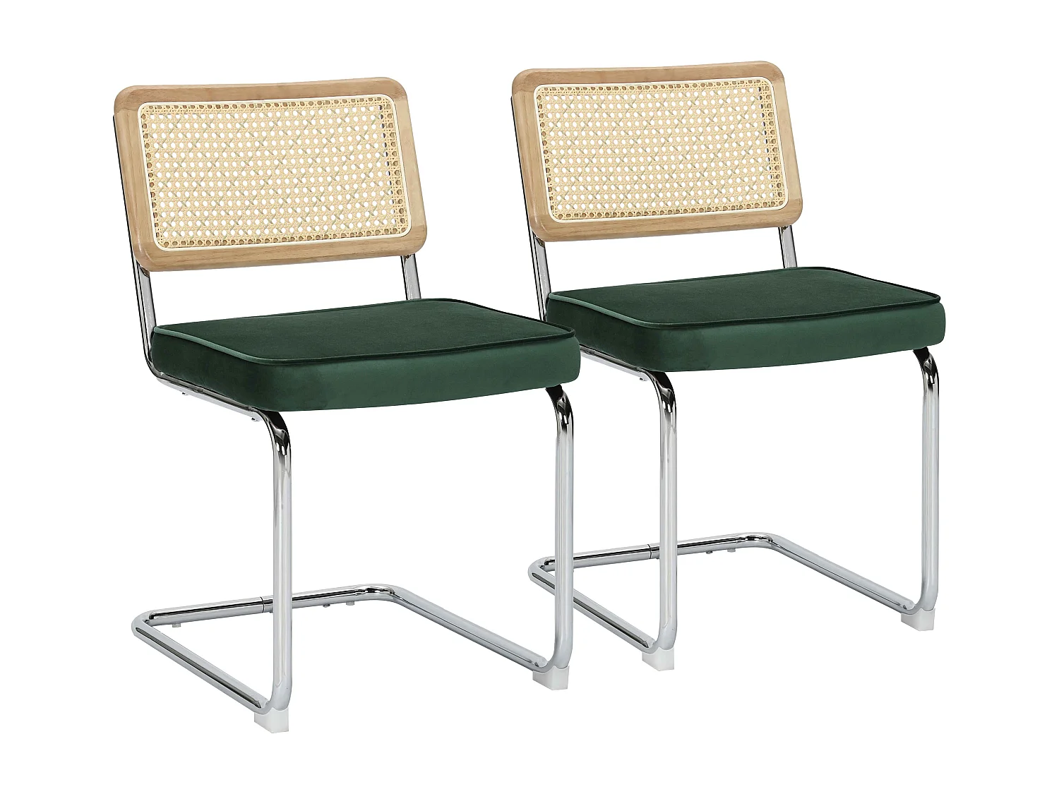 Lot de 2 chaises en acier et velours vert foncé
