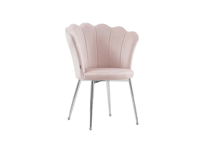 Chaise moderne velours et pieds métal chromé Pétale - Lot de 2-Couleur Rose clair