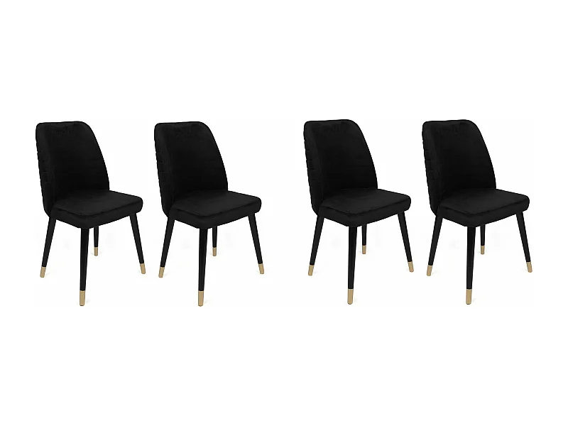 Lot de 4 chaises Vatri Velours Noir et Métal Noir et Or