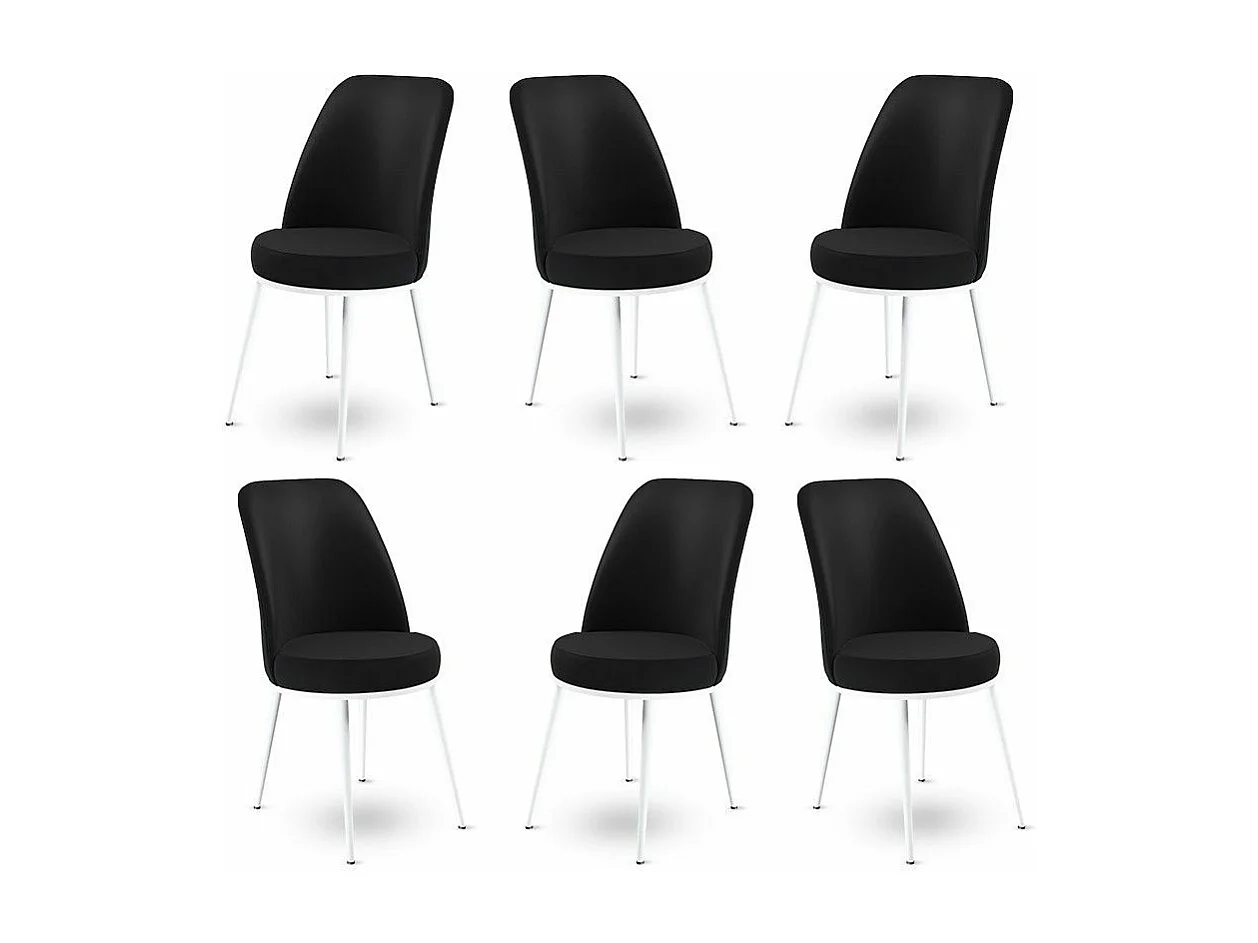 Lot de 6 chaises Olgino Velours Noir Métal Blanc