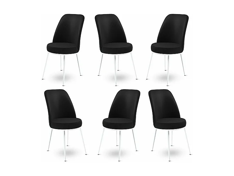 Lot de 6 chaises Olgino Velours Noir Métal Blanc