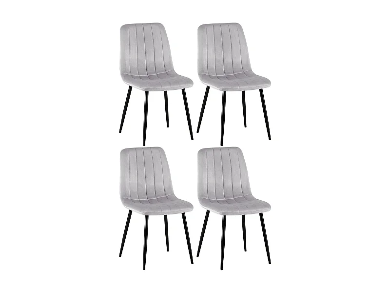 Lot de 4 chaises de salle à manger couture décorative vertical assise en velours gris et pieds en métal noir 10_0001865