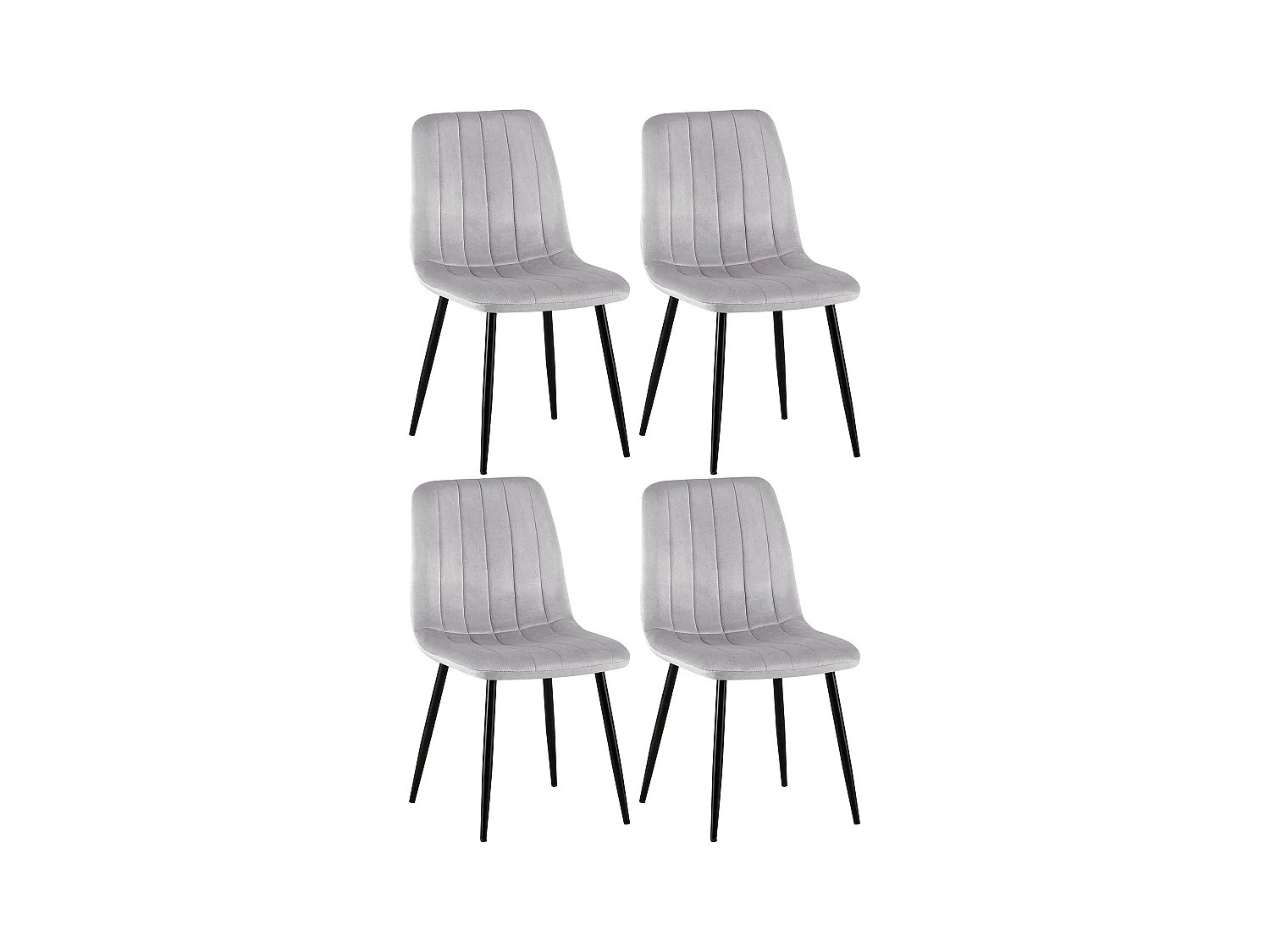Lot de 4 chaises de salle à manger couture décorative vertical assise en velours gris et pieds en métal noir 10_0001865