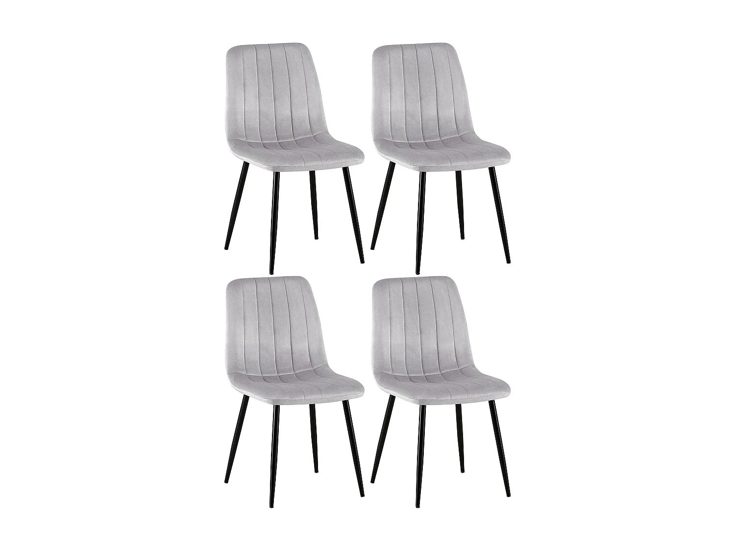Lot de 4 chaises de salle à manger couture décorative vertical assise en velours gris et pieds en métal noir 10_0001865