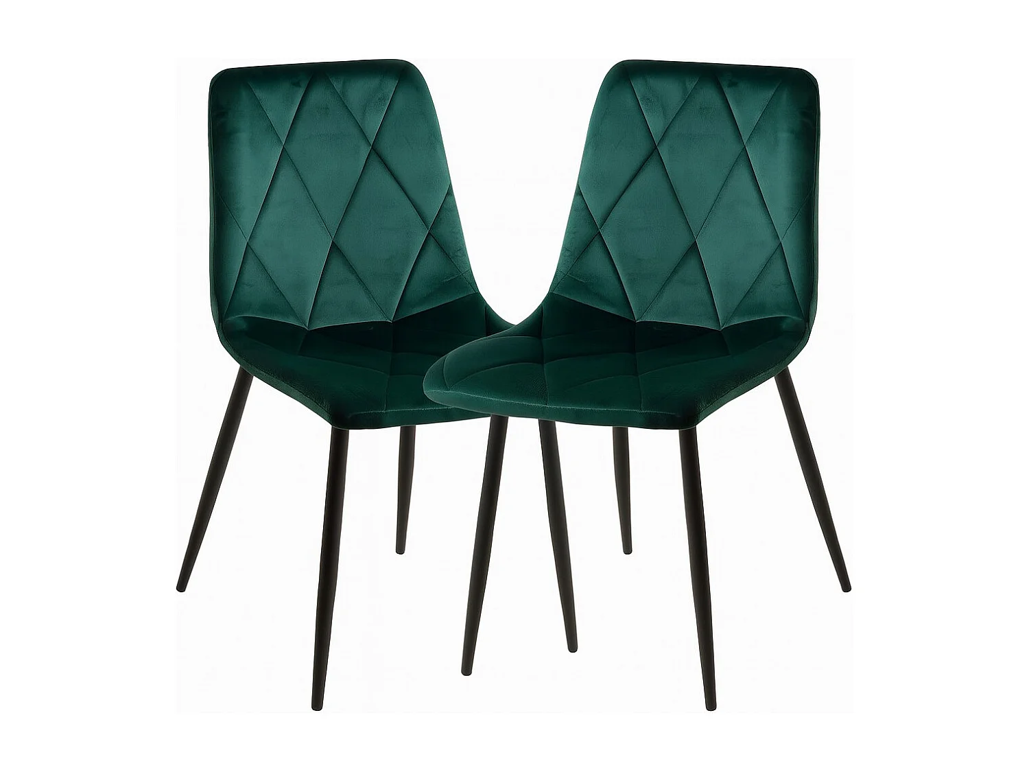 Lot de 2 chaises ARIEL – Velours matelassé à losanges & pieds acier noir-Vert