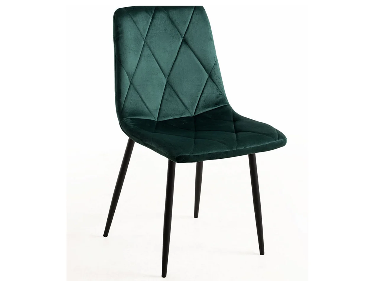 Lot de 2 chaises ARIEL – Velours matelassé à losanges & pieds acier noir-Vert