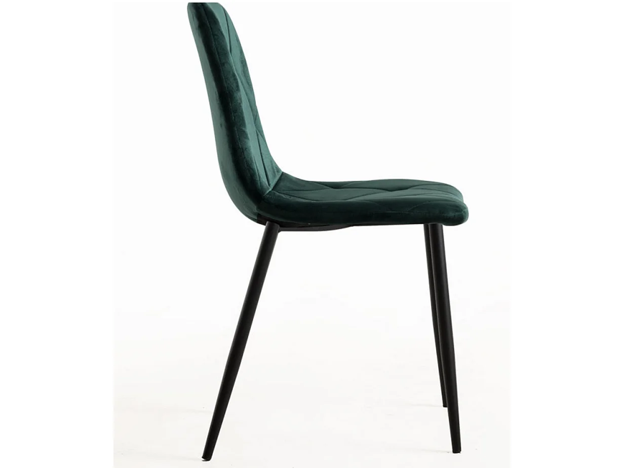 Lot de 2 chaises ARIEL – Velours matelassé à losanges & pieds acier noir-Vert