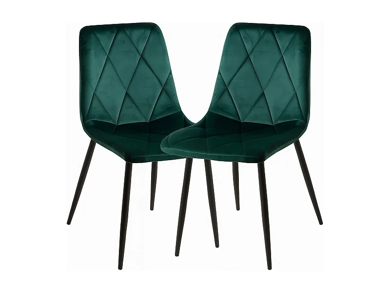 Lot de 2 chaises ARIEL – Velours matelassé à losanges & pieds acier noir-Vert
