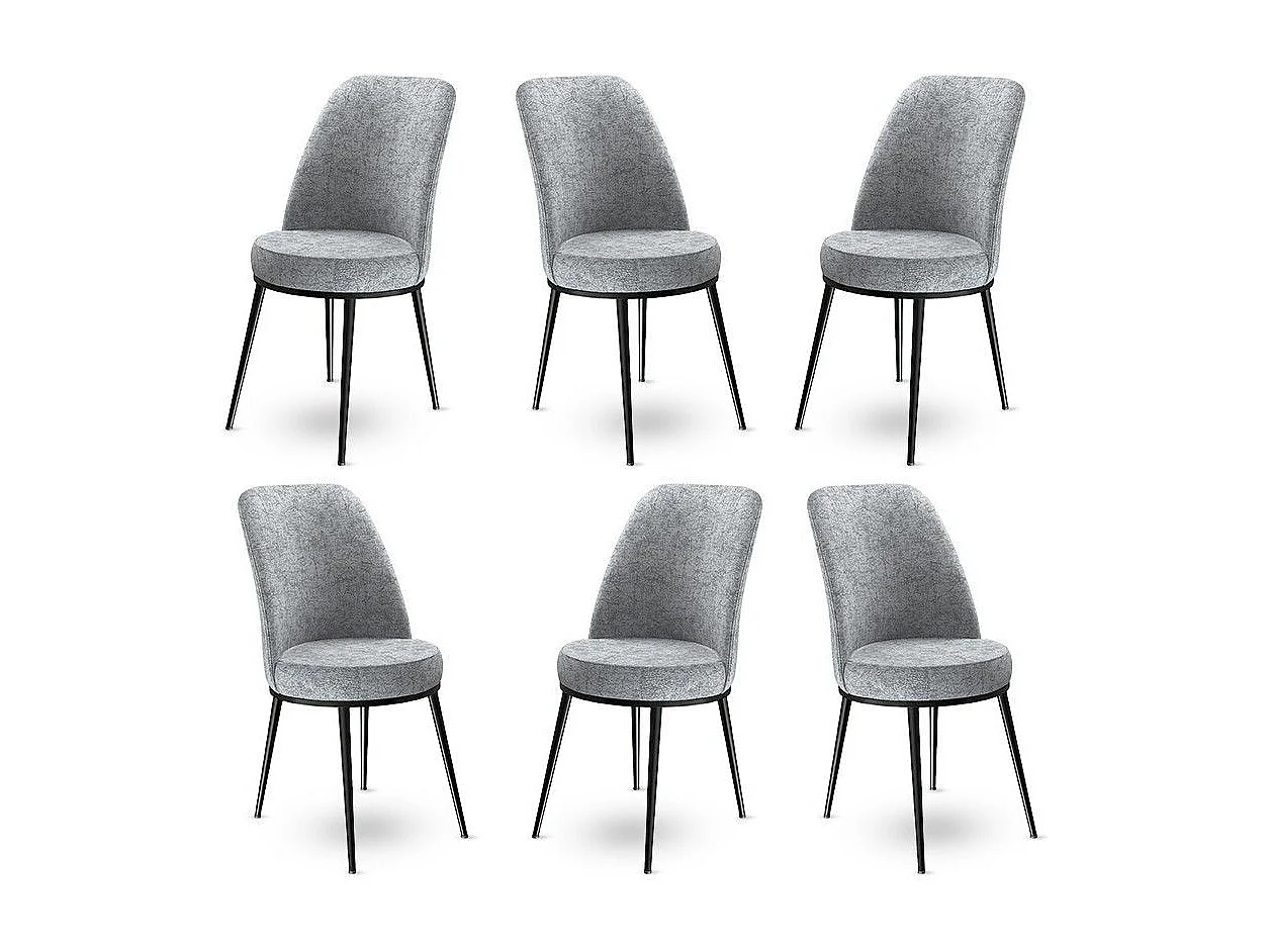 Lot de 6 chaises Olgino Velours Gris et Métal Noir