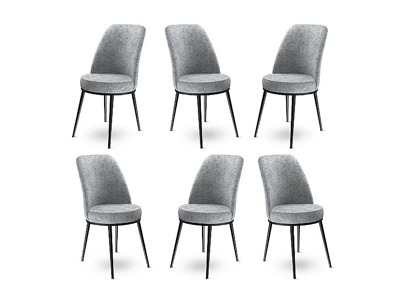 Lot de 6 chaises Olgino Velours Gris et Métal Noir