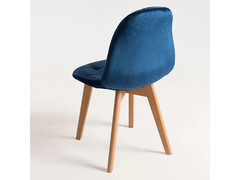 Chaise velours bleu azur et pieds hêtre massif clair Wany - Lot de 2