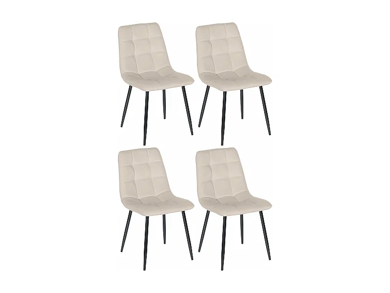 Lot de 4 chaises de salle à manger style moderne et confortable en tissu velours crème et métal noir 10_0001794