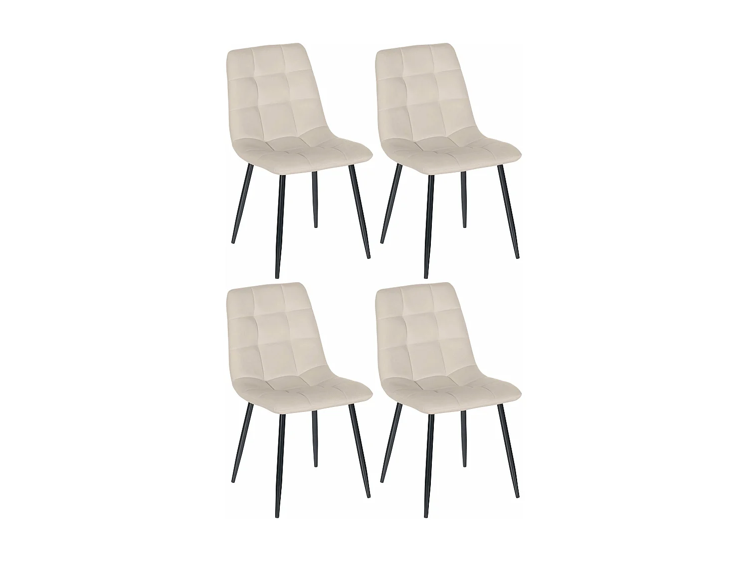 Lot de 4 chaises de salle à manger style moderne et confortable en tissu velours crème et métal noir 10_0001794