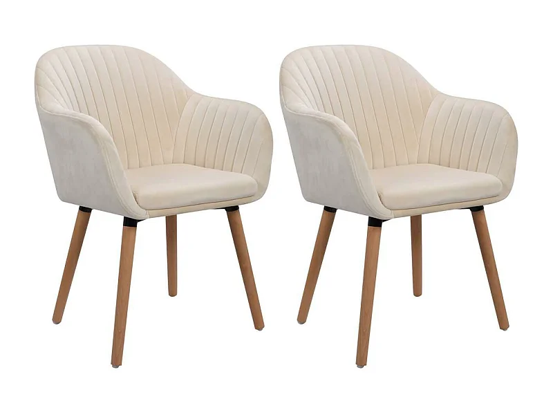 Chaises de salle à manger en velours 2 pièces blanc crème 19_0000368