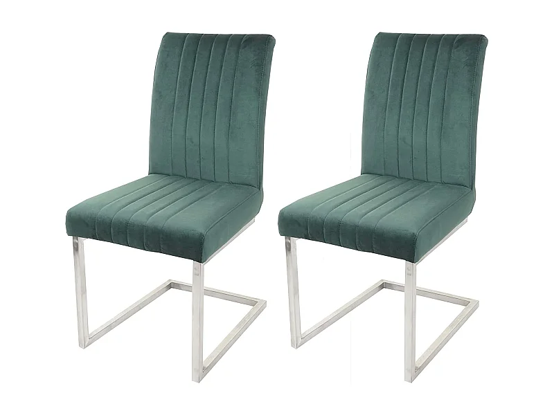 Lot de 2 chaises de salle à manger chaise de conférence en acier inoxydable brossé velours vert CDS04484