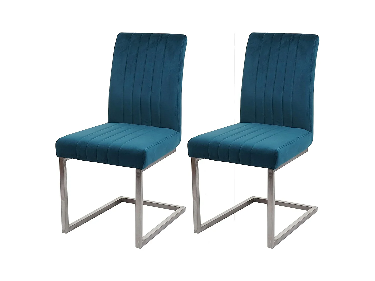 Lot de 2 chaises de salle à manger chaise de conférence en acier inoxydable brossé velours bleu turquoise CDS04485