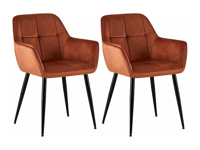 Lot de 2 chaises de salle à manger design retro coutures décoratives en carrées assise en velours marron 10_0001532