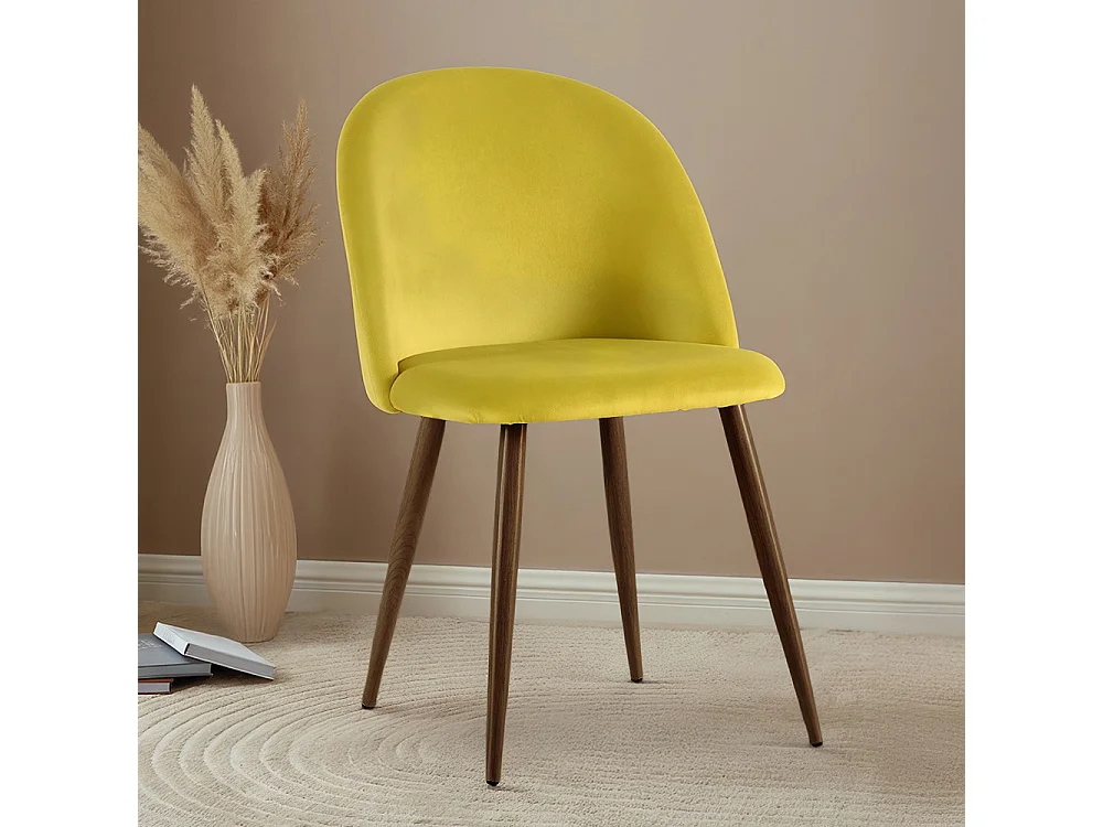 Chaise de salle à manger - Tapissée de velours - Design scandinave - Evelyne Crème