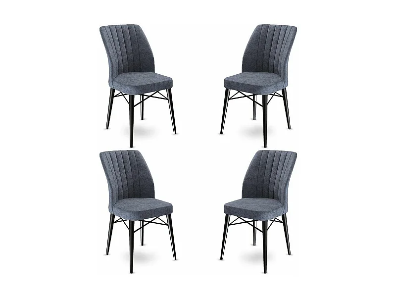 Lot de 4 chaises Miur Velours Gris foncé et Métal Noir