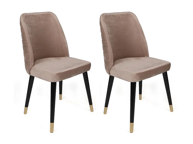Lot de 2 chaises Vatri Velours Beige et Métal Noir et Or